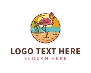Surfboard - Flamingo Surfboard Beach logo design