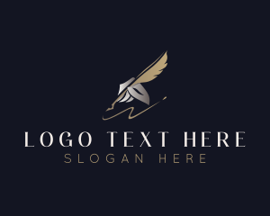 Pen - Hand Signature Feather logo design