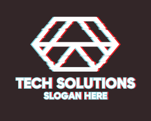 Techno - Geometric Hexagon Glitch logo design