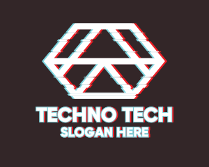Techno - Geometric Hexagon Glitch logo design