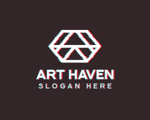 Geometric Hexagon Glitch logo design