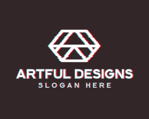 Geometric Hexagon Glitch logo design