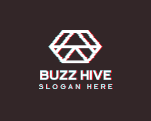 Geometric Hexagon Glitch logo design