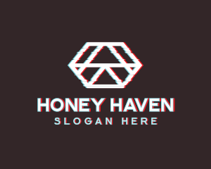 Geometric Hexagon Glitch logo design