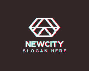 Geometric Hexagon Glitch logo design