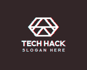 Geometric Hexagon Glitch logo design