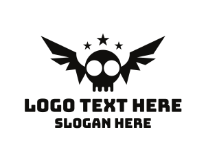 Rock N Roll - Bat Skull Wings logo design