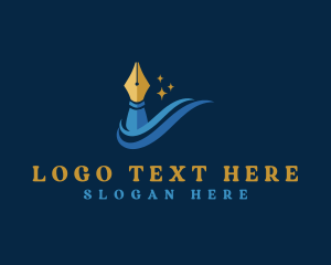 Fountain Pen - Wave Pen Writer logo design