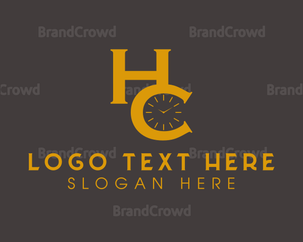 Time Clock Letter HC Monogram Logo