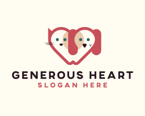 Cat Dog Care Heart logo design