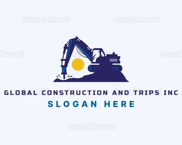 Excavator Drill Construction Logo