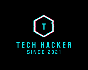 Hacking - Digital Hexagon Glitch logo design