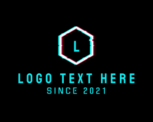 Dj - Digital Hexagon Glitch logo design