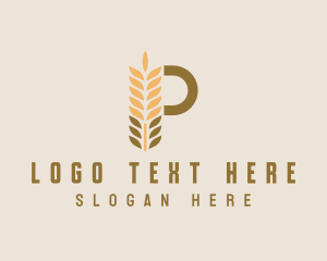 Plant - Brown Wheat Letter P logo design