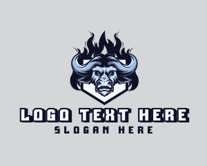 Horns - Bison Fire Shield Gaming logo design