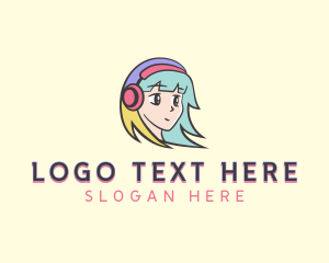 Anime Headphones Girl logo design