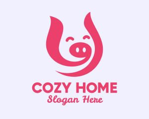 Pink Happy Pig  logo design