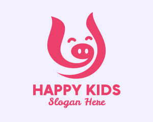 Pink Happy Pig  logo design