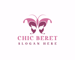 Beautiful Chic Face Butterfly Girl logo design