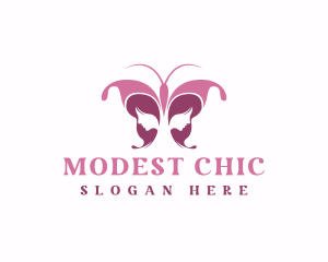 Beautiful Chic Face Butterfly Girl logo design