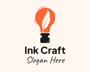 Feather Quill Ink Bulb logo design