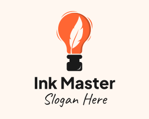 Feather Quill Ink Bulb logo design