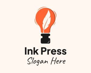 Press - Feather Quill Ink Bulb logo design