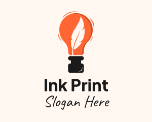 Feather Quill Ink Bulb logo design