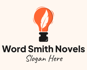 Novelist - Feather Quill Ink Bulb logo design