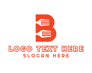 Utensil - Orange B Fork logo design