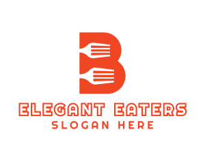 Silverware - Orange B Fork logo design