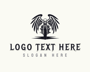 Motorcycle Gang - Skull Motorcycle Wings logo design