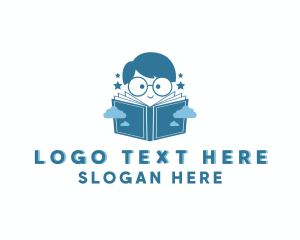 Reading - Boy Nerd Storybook logo design