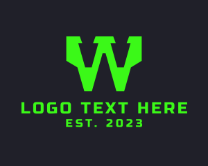 Game Studio - Neon Tech Letter W logo design