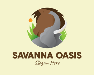 Savanna - Elephant & Horse Wildlife logo design