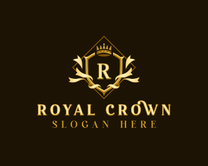 Crown Crest Ribbon logo design