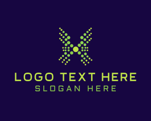 Letter X - Green Cyber Dots logo design