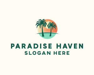 Sunset Palm Tree Paradise logo design