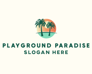 Sunset Palm Tree Paradise logo design