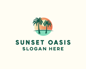 Sunset Palm Tree Paradise logo design