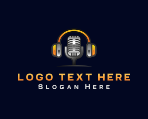 Podcast - Media Microphone Headset logo design