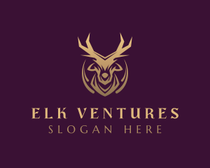 Elk - Gold Deer Antlers logo design