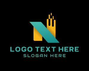 Techno - Gradient Pixel Letter N logo design