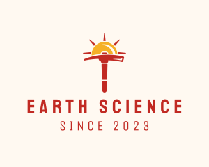 Geologist - Sunset Pickaxe Mining logo design