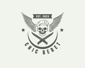 Skull Knife Beret Military logo design