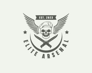 Skull Knife Beret Military logo design