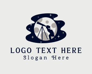 Telescope - Moon Telescope Girl logo design