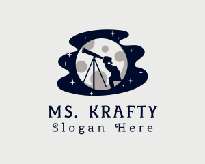 Stargazing - Moon Telescope Girl logo design