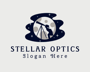 Telescope - Moon Telescope Girl logo design