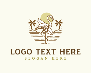 Surfboard - Flamingo Surfboard Beach logo design